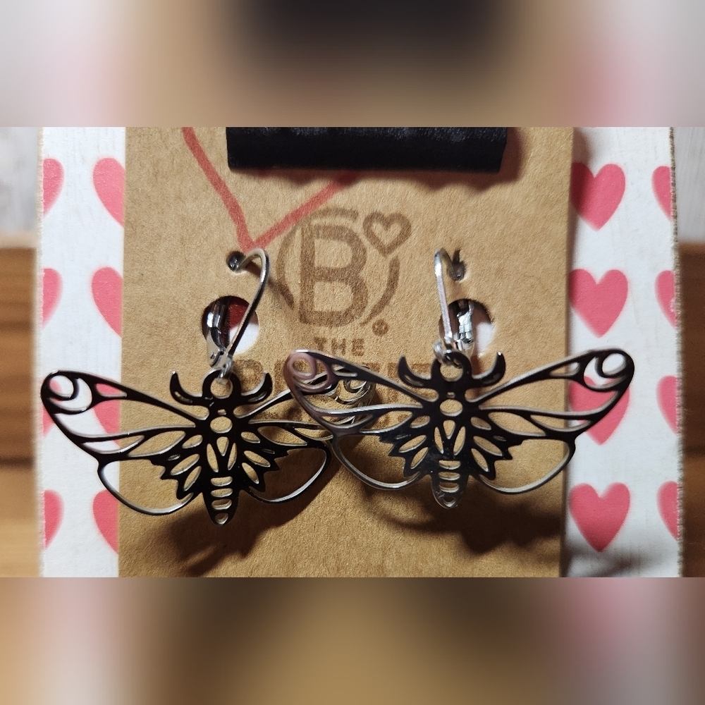 Moth Design Silver in Color Leverback Clasp Earrings - Picture 2 of 2